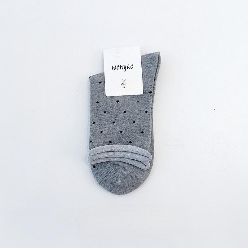 Female Spring and Autumn Polka Dots Roll Edge Loose Mouth In The Tube Stack Socks