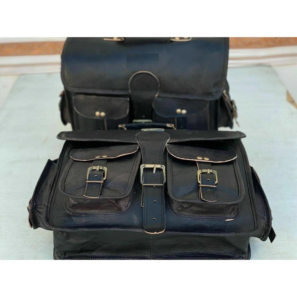 Leather 2 Luggage (Extra Large Black Bags) Motorcycle Side Saddlebags