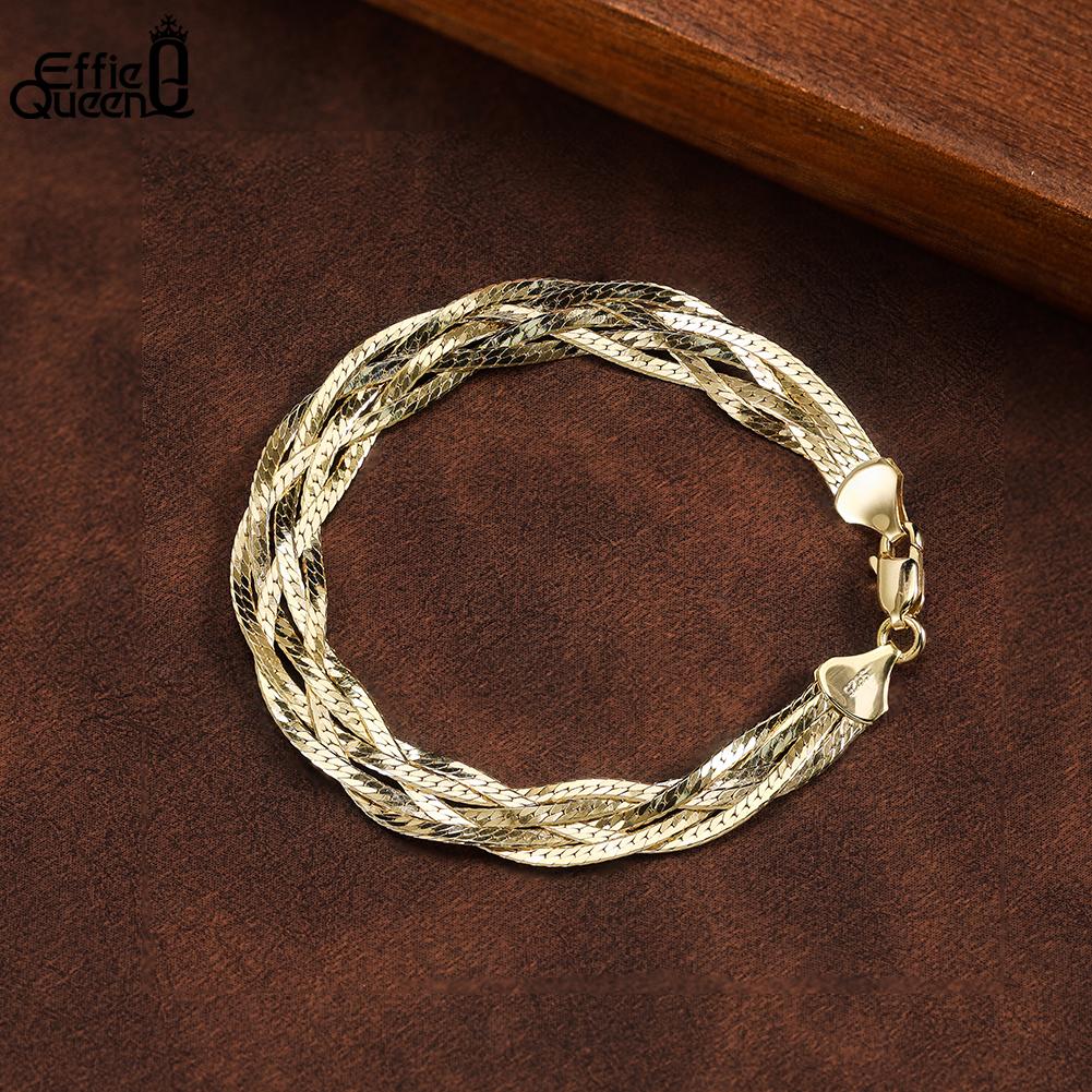 EFFIE QUEEN Flat Side Chain On Hand 7MM Bracelet 925 Sterling Silver Multiyaer Link Chain Bracelet Unisex Trendy Jewelry SB220
