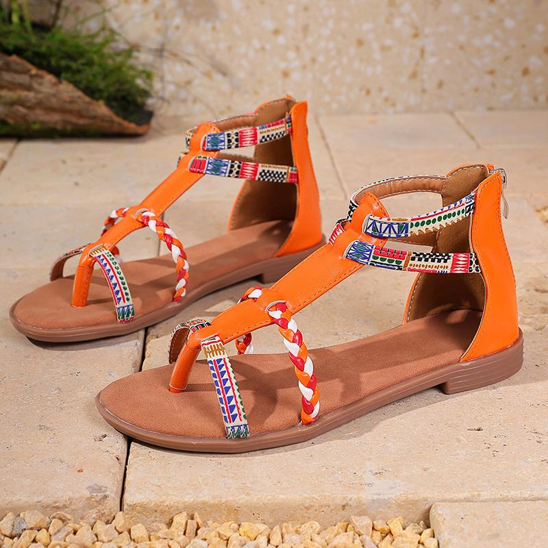 Fashion Aphixta Orange Flat With Sandals Woman Shoes Back Zip Gladiator Beach Shoes Woman Zapatos Mujer Plus Size 43