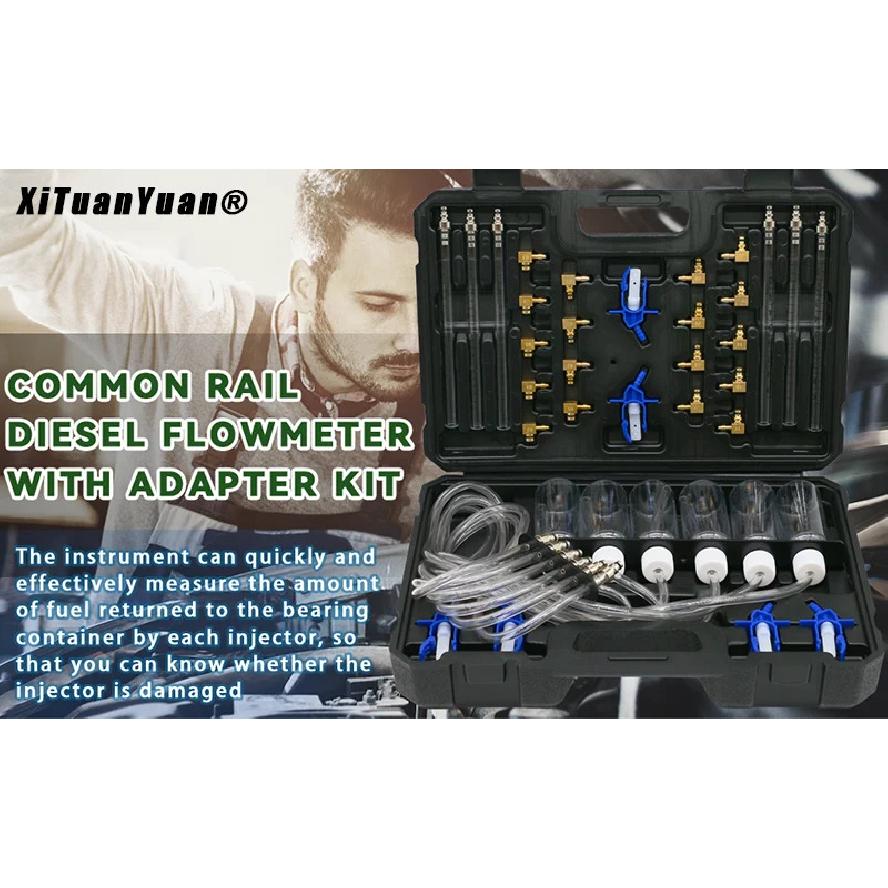 Nuevo Kit de Prueba de Caudalímetro para Inyectores Diésel 6 Cilindros Adaptador Common Rail Juego de Probador de Combustible Herramientas de Diagnóstico de Fugas de Retorno de Combustible