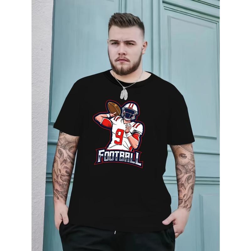 

European sizes Men s Casual T-Shirts, Football Print Graphic Round Neck Comfy Tees Top Spring Summer Clothes, Men s Clothing XL чорний