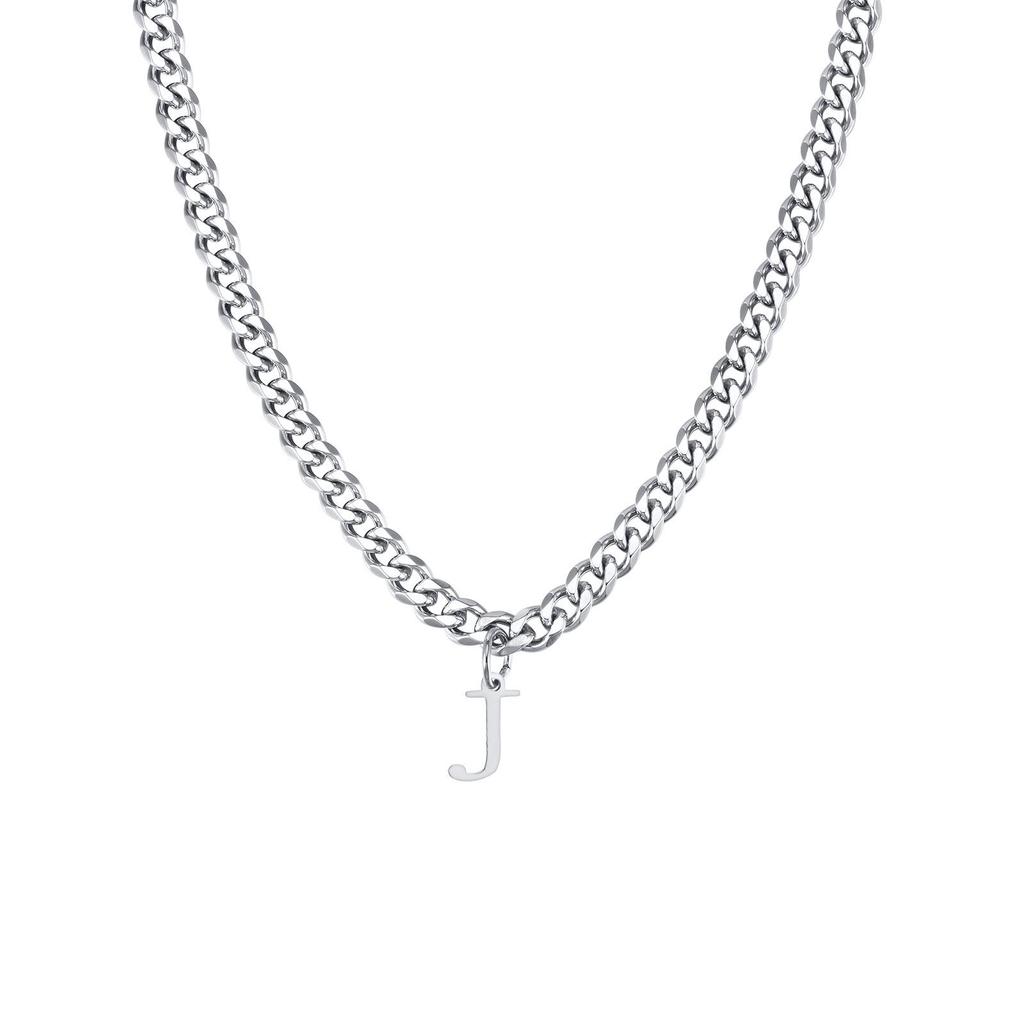 Men's Stainless Steel Hexagonal Letter Necklace - 26 English Alphabet Pendants with Chain