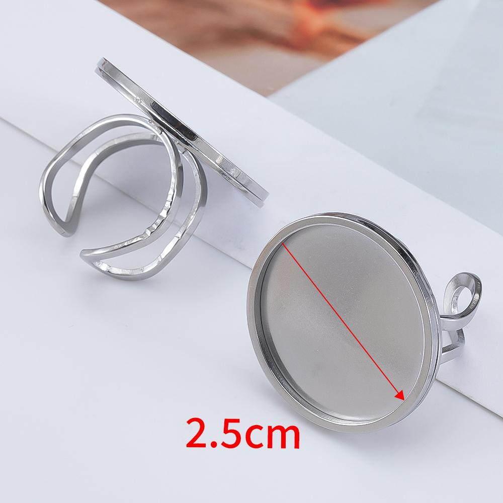 4 Stück Edelstahl Runder Ring Rohling Tablett Verstellbar Offener Fingerring Fassung 10-25mm Cabochon Basis Fassung für DIY Schmuckherstellung