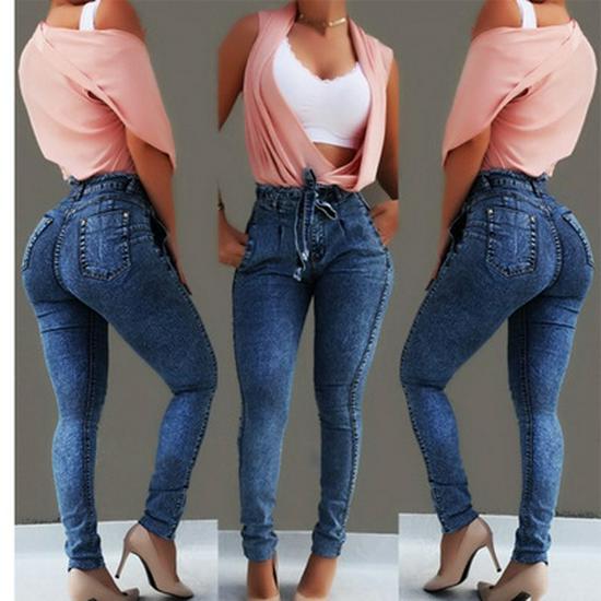 

High-Waisted Skinny Jeans with Tassel Belt - Trendy Women s Street Style 5XL