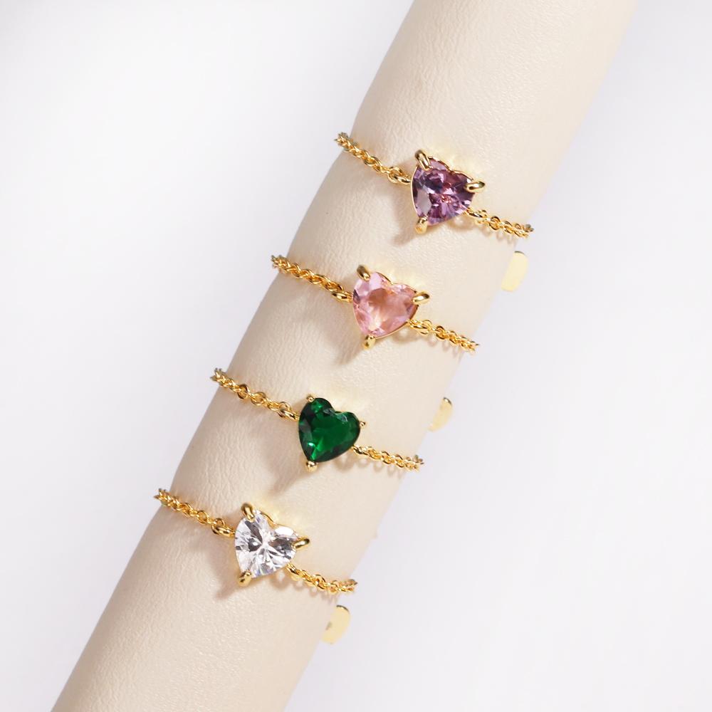 Pink Purple Green Zircon Heart Pull-out Chain Adjustable Rings For Women Fashion New Jewelry Gift Party Wedding Anillos Mujer