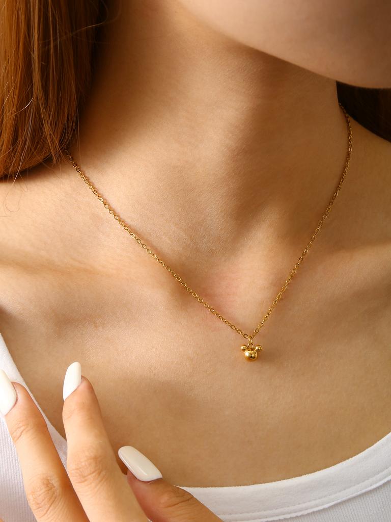 Fashion Personality Simple Cute Y2K Style Stainless Steel 18K Gold Plated Cartoon Mickey Mouse Pendant Necklace Women'S Zircon