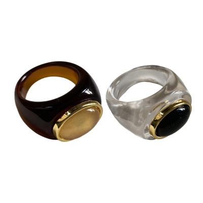 Geometric Resin Ring Transparent/Amber Tone Finger Ring Minimalist Texture Waterproof Jewelry for Women and Girls