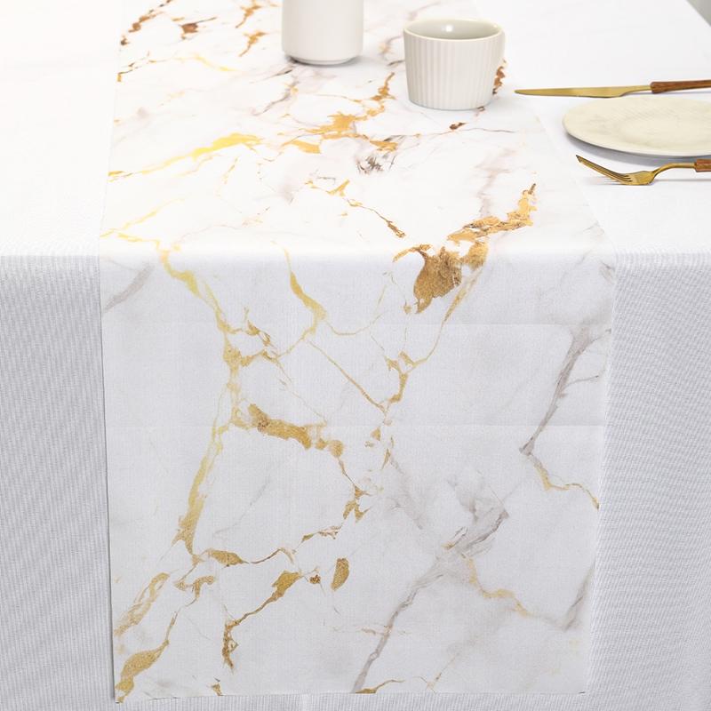 Marble Texture Table Runner White Gray Gold Table Flag,Texture Table Cover for Kitchen Coffee/Dining/Sofa Table Home Decor