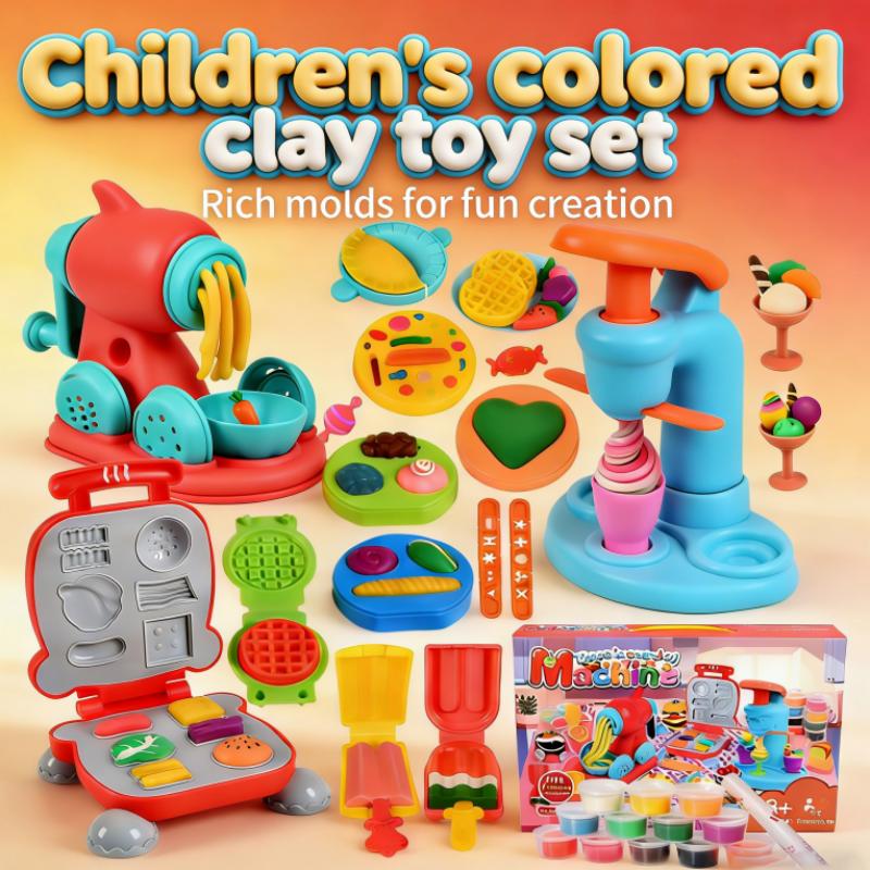 Play Dough Tools Slime Plasticine 3 in 1 Color Clay Cake Ice Cream Maker Noodle Machine DIY Mold Kit Kids Montessori Education