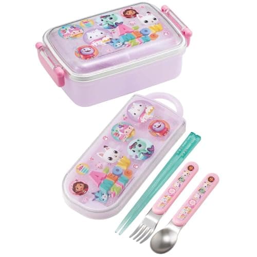 Skater Children's Lunch Box Trio Set Chopsticks Spoon Fork Kids Cutlery Antibacterial Treatment Easy to Open Slide Type Made in Japan Gabby's Dollhous