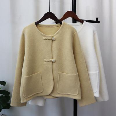 Love Buckle Knitted Double-sided Cardigan Short Coat Autumn and Winter New Loose Sweater Jacket Women
