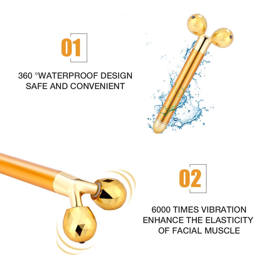 24K Gold Electric Facial Massager Y Shaped Full Body Face Tighten Micro Current Massage Roller