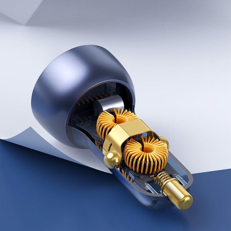 Baseus 65W Dual-Port Car Charger with USB/USB-C, SCP Quick Charge 4.0+, Power Delivery 3.0, LCD Display, Transparent