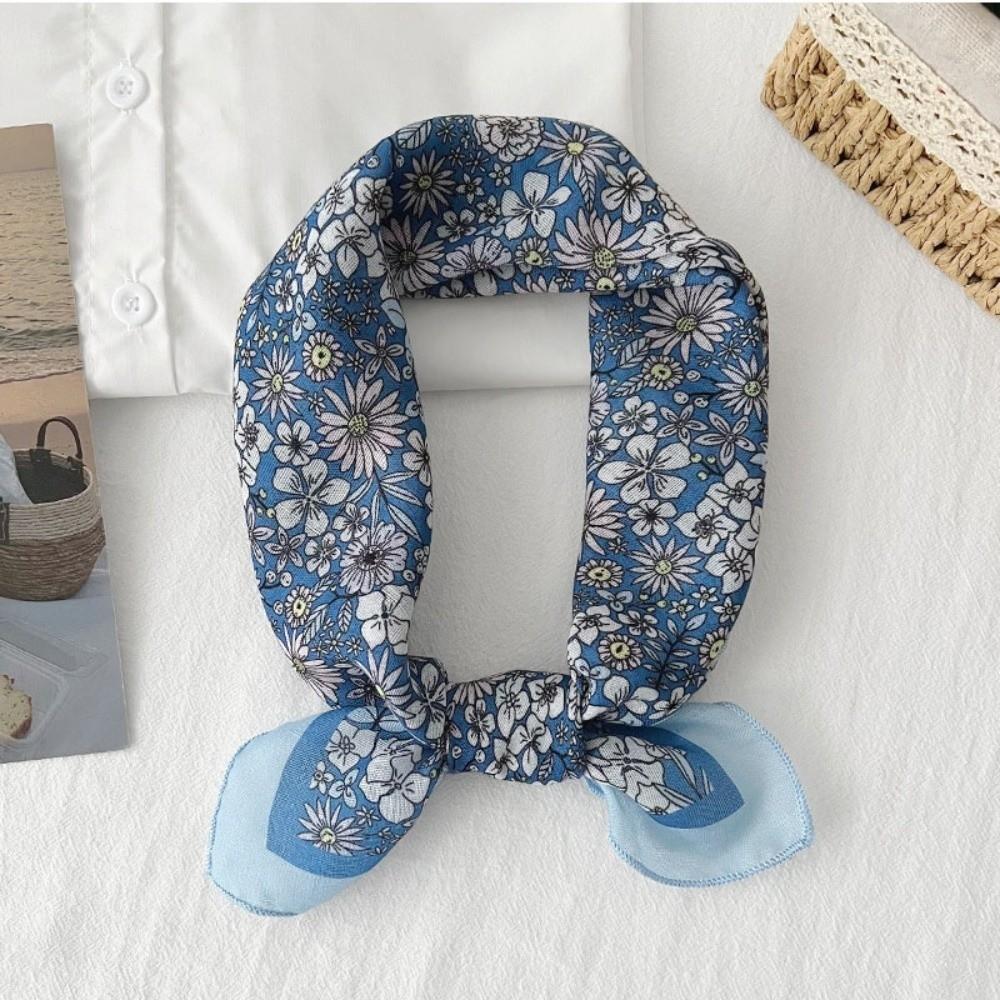 Pastoral Style Cotton Linen Square Scarf Square Scarf Hair Band Elegant Floral Kerchief  Women