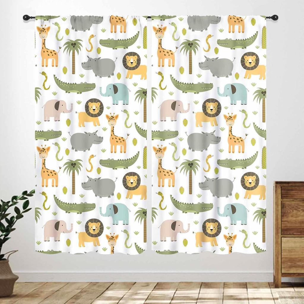 Blue Curtains Kids Room Cartoon Underwater Animals Sharks Turtles Nature Marine Plants Window Drapery Treatments Curtain Polyester Washable Children's