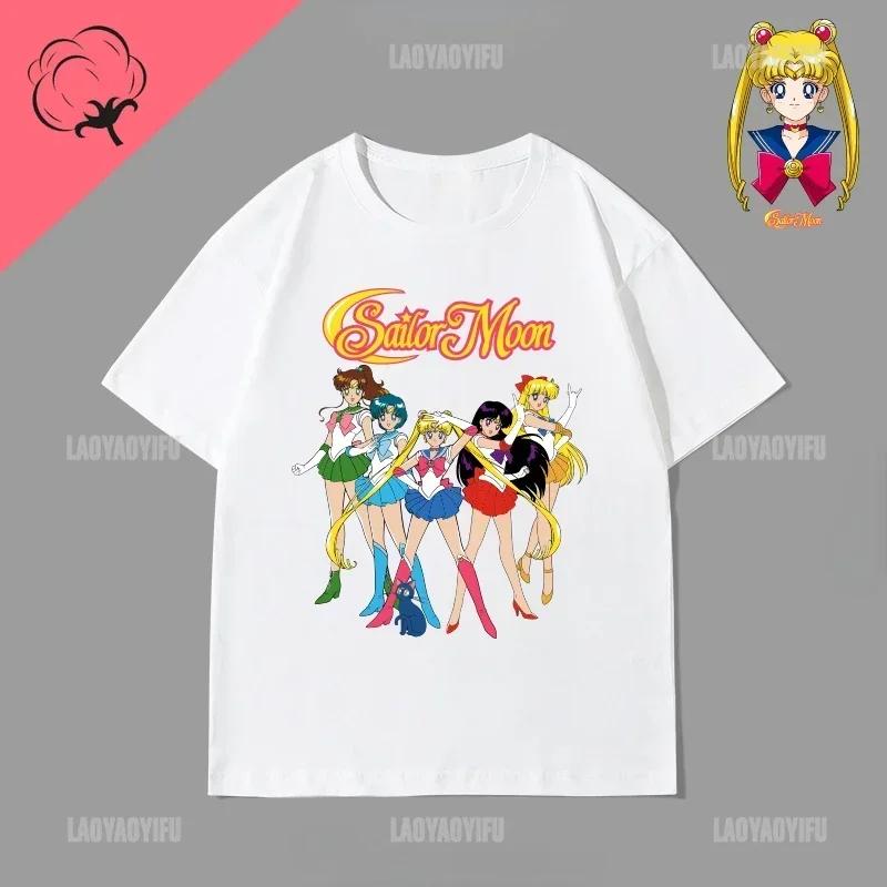 Japan Kawaii Sailor Moon 90s Anime Cotton Tshirt Cute Cartoon Moon Fans Gift Tops Summer Casual Hipster Clothes Streetwear Tee