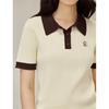 INMAN Women's Color Block Polo Collar Short Sleeve Knit Top