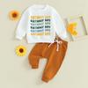 Toddler Boys Birthday Outfits 6M 12M 18M 24M 3Y Letter Print Long Sleeve Sweatshirts and Solid Color Long Pants 2Pcs Clothes Set