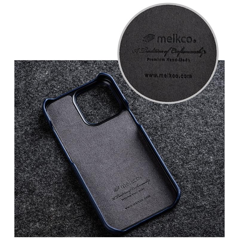 MELKCO For iPhone 13 mini 5.4 inch Protective Case Genuine Cow Leather Coated PC Phone Cover