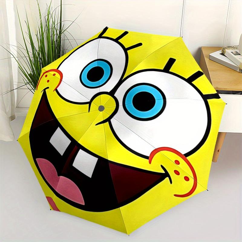 1pc SpongeBob Automatic Folding Umbrella, Portable Collapsible Design, 8-Rib Iron Frame, , All-Season Casual Outdoor Accessory for Christmas Birthday