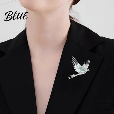 Bird Silhouette Brooch Pin 3D Design Lapel Pin with Cyan-Blue