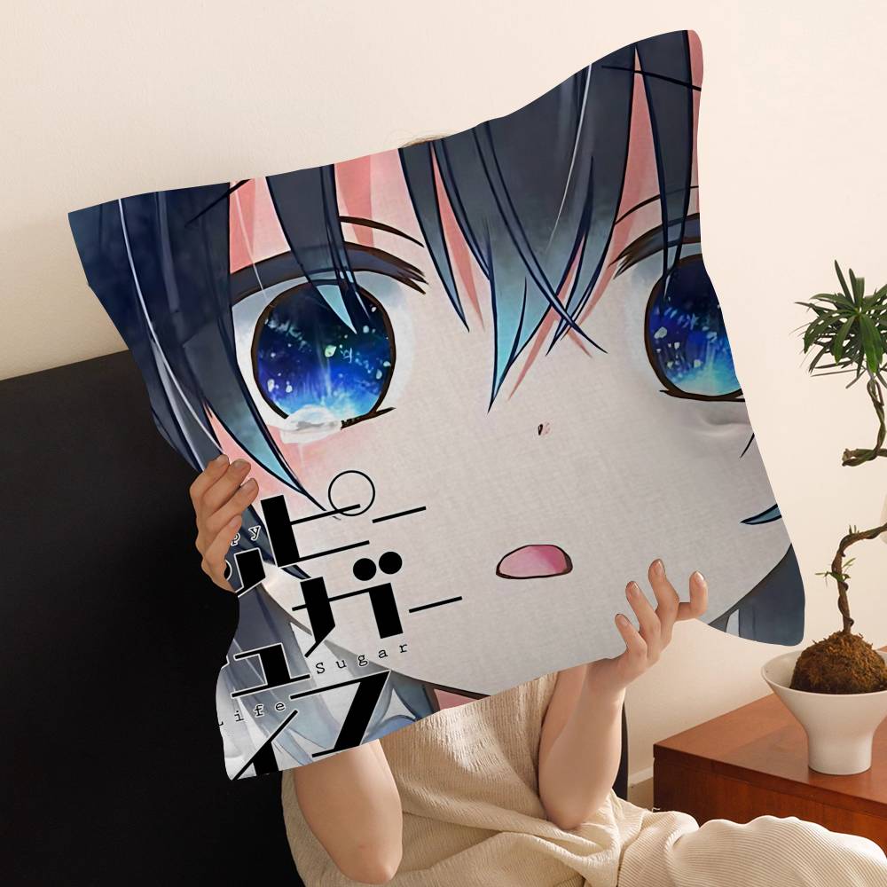 Happy Sugar Life Pillow Covers Cartoon Sofa Decorative Home Doublesided Printing Short Plush Cute Cushion Cover
