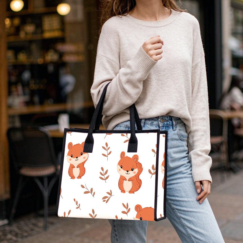 Cute Squirrel Pattern Casual Daily Tote Bag Lightweight Portable Shopping Handbag for Women Outdoor Use