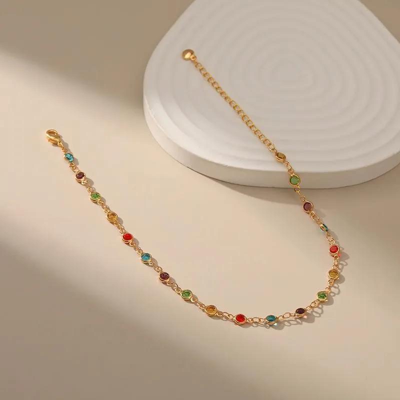 Boho Fashion Simple Rainbow Rhinestone Anklet for Women Summer Beach Beads Foot Chain Vocation Jewelry Gifts Accessories
