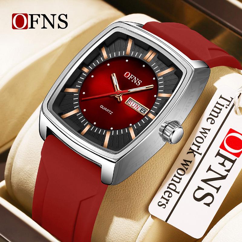 Oufanni Men's Classic Barrel Watch - Double Calendar, Waterproof, Quartz with 3D Luminous Scale