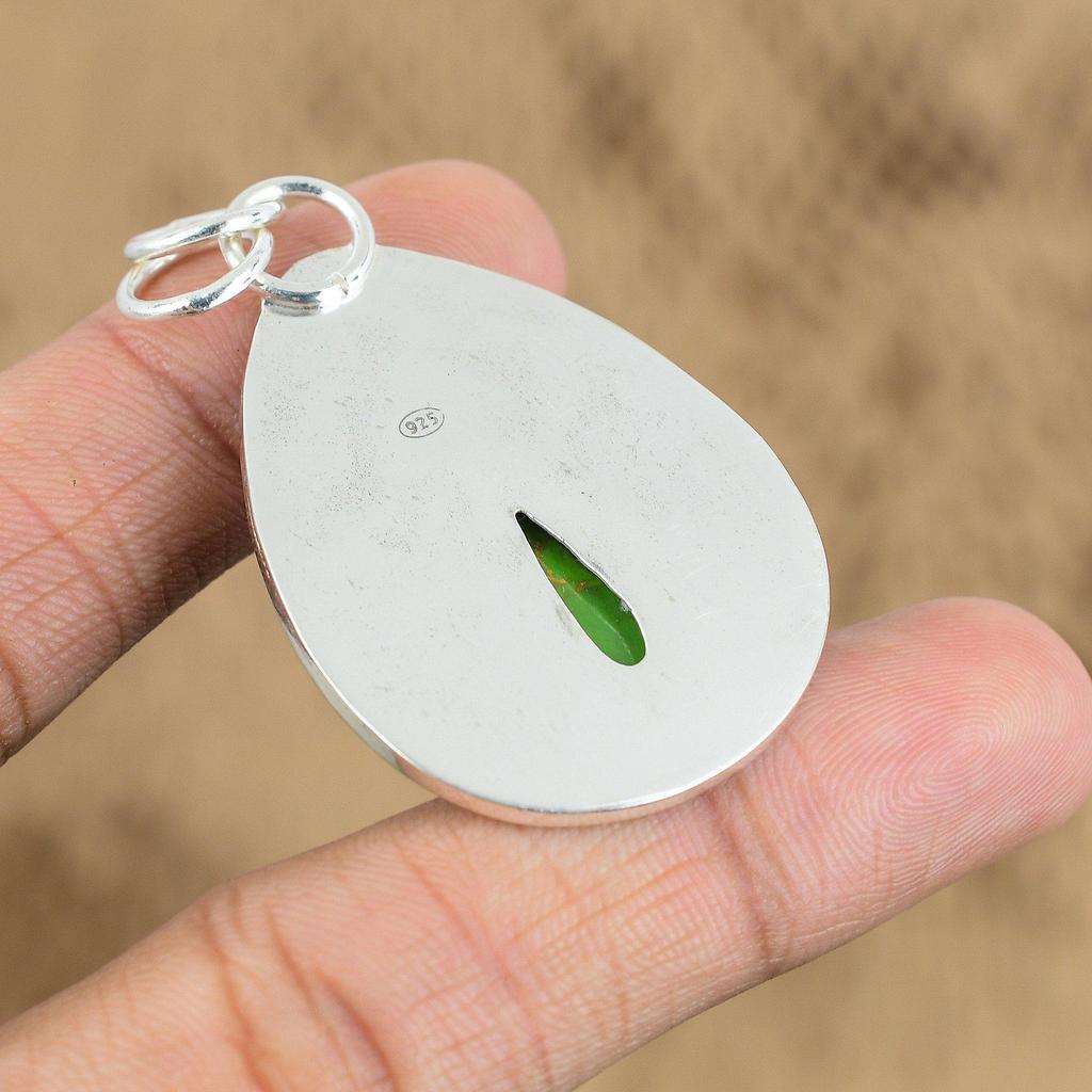 Womens day Sale Green Turquoise Gemstone 925 Sterling Silver New Pendant Jewelry