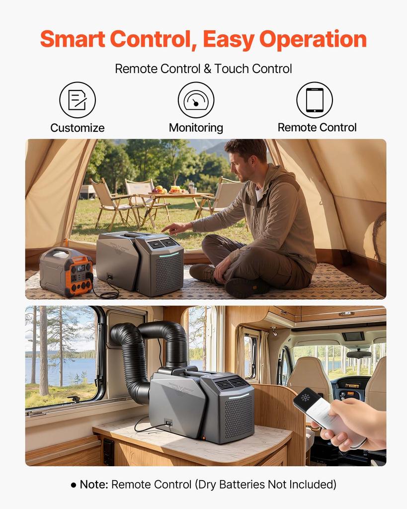 VEVOR Portable Camping Air Conditioner 4850 BTU, Dual Hose Split Tent AC Unit with Remote & Touch Control, 16–32 Degrees C Adjustable