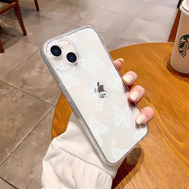 Japan and South Korea White Butterfly iPhone15 Transparent Soft Case 14Pro iPhone Case 13pm Fashion 12 Premium Sense