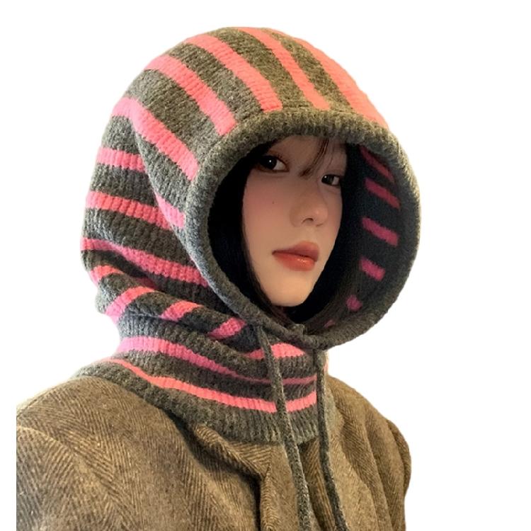 

Versatiles Stripe Balaclava Hat Soft Comfortable Hat Exquisites Personality Hat for Stylish Women s Headdress рожевий