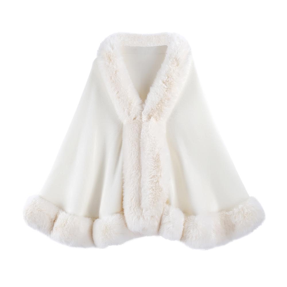 Elegant Faux Mink Woolen Cape Shawl: Plus Size Knit Cardigan Coat for Women