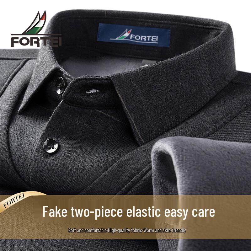 Men s Faux Two-Piece Fleece-Lined Thermal Polo Shirt 50