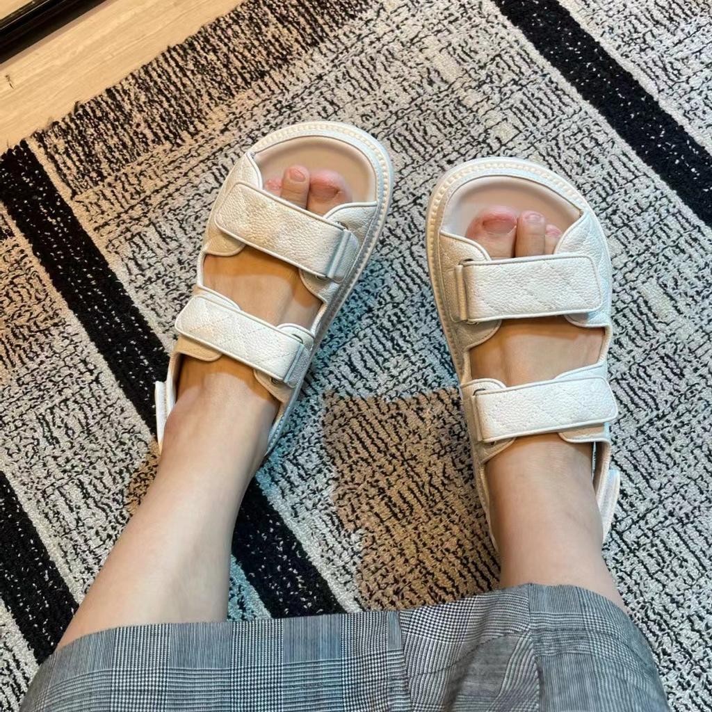 Cowhide Version~ Versatile and Not Tired Feet Velcro Leather Platform Sandals Women's Summer High-end Roman Muffin Sandals