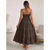 2026 Summer Hanging NeckPleated Elasticity Dress Loose Vacation Style A-line Dress Fashion Backless Slim Fit Sweet Dress Solid Color Clothing