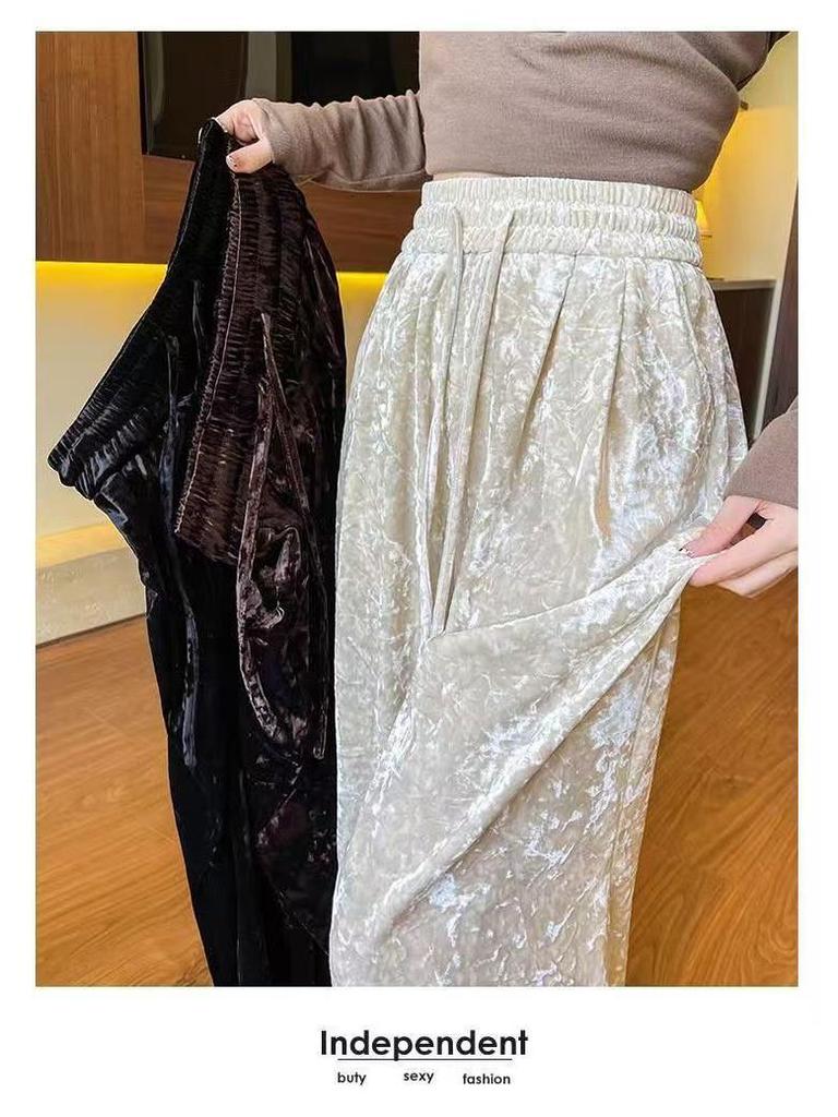 Southeast Asia Plus Size Velvet Wide-leg Pants – Casual, Stylish & Age-reducing with Drawstring
