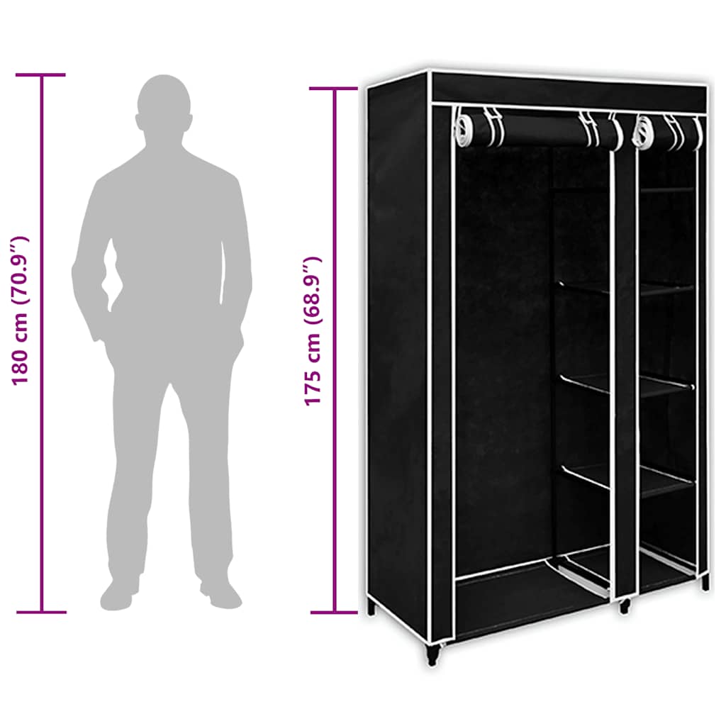 Foldable Fabric Wardrobe Black 110 x 45 x 175 cm