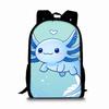 Mexican Axolotl Print Single Layer Backpack for Boy/Girls Best Gifts 2D Flat Cartoon School Bag for Children Bags