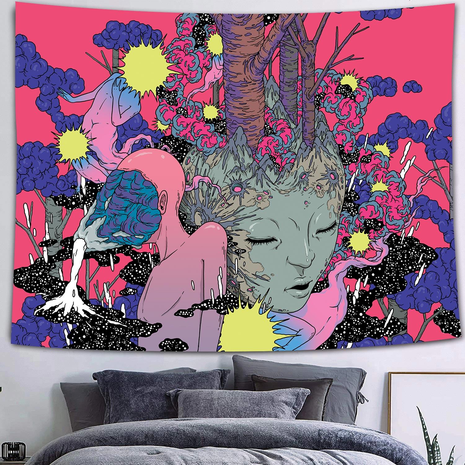 Неоновый цвет гобелен с черепом — фото 19