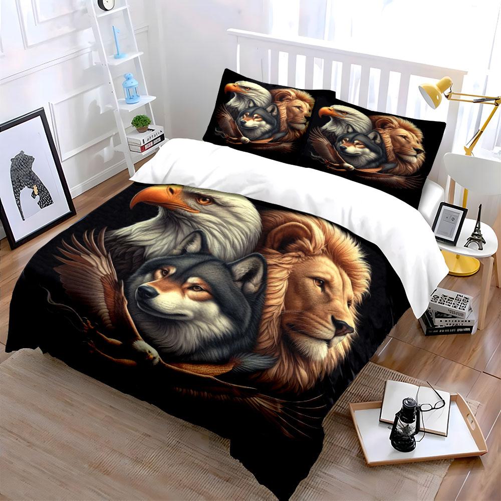 Eagle, Wolf, Lion Animal Print Bedding Duvet Cover Set Duvet Cover Pillowcases (1 * Duvet Cover 2 * Pillowcases, without duvet insert)
