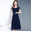Women's Summer A‑Line Dress Short Sleeve Solid Color Midi Dress With Tie Waist Korean Slim Casual Dress