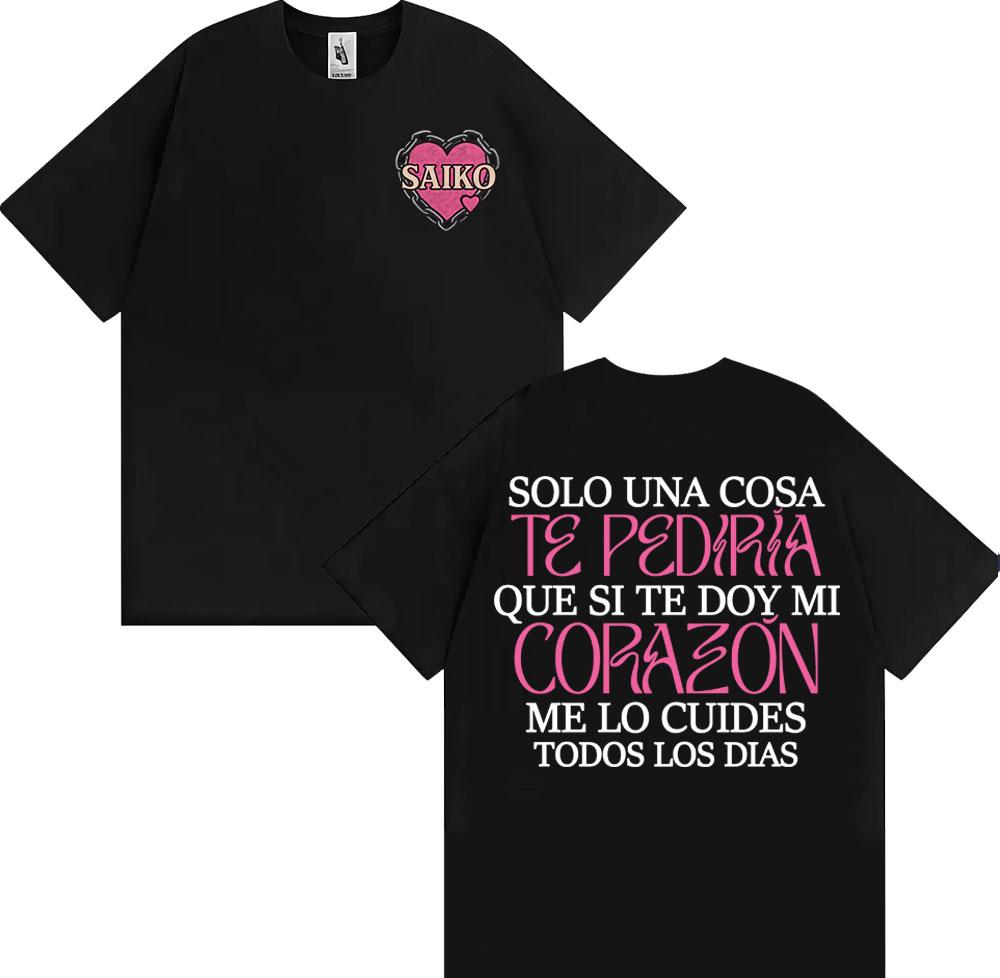 Rapper SAIKO Corazón Album Letters Print Tee Shirt Men Fashion Hip Hop Gothic Tshirt Cotton pure Casual Hip Hop T Shirt