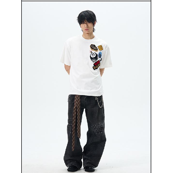 

Летняя футболка с коротким рукавом, мужская футболка с принтом в виде граффити на английском языке, стильная футболка из хлопка, модный брендовый топ 2XL белый