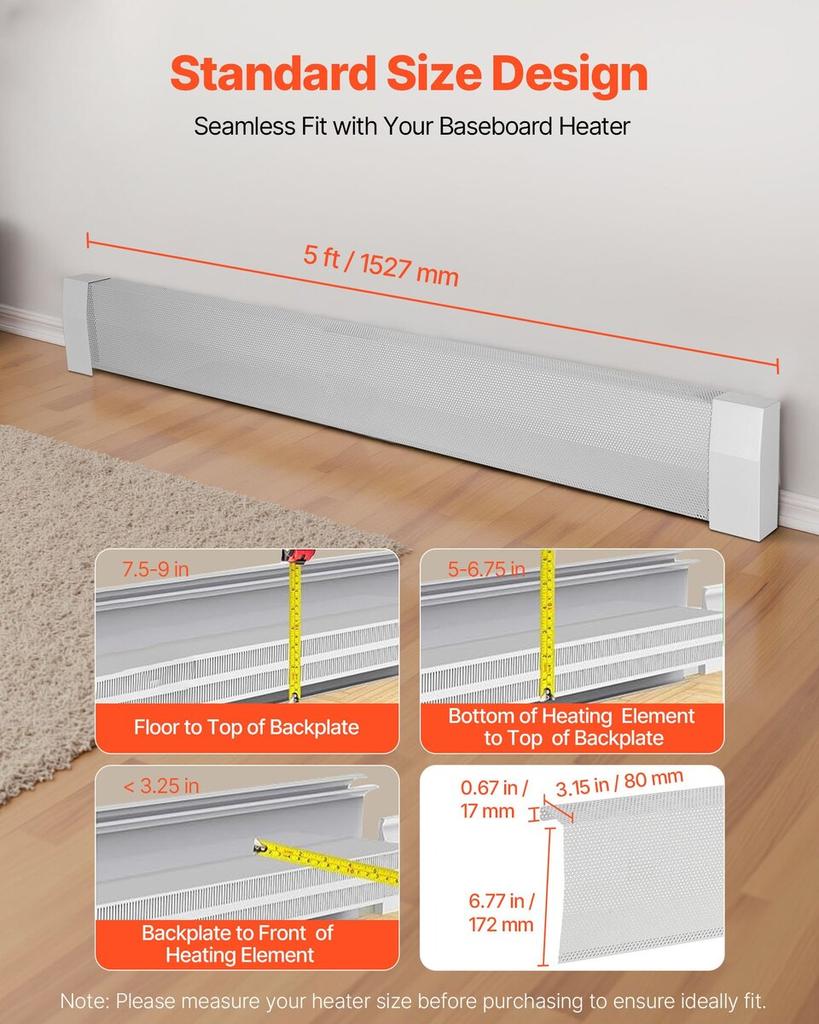 Baseboard Heater Covers, Premium Series 1527 mm Standard Electric Heating Unit Front Cover for Home Improvement, Heavy-duty Steel, Easy Installation
