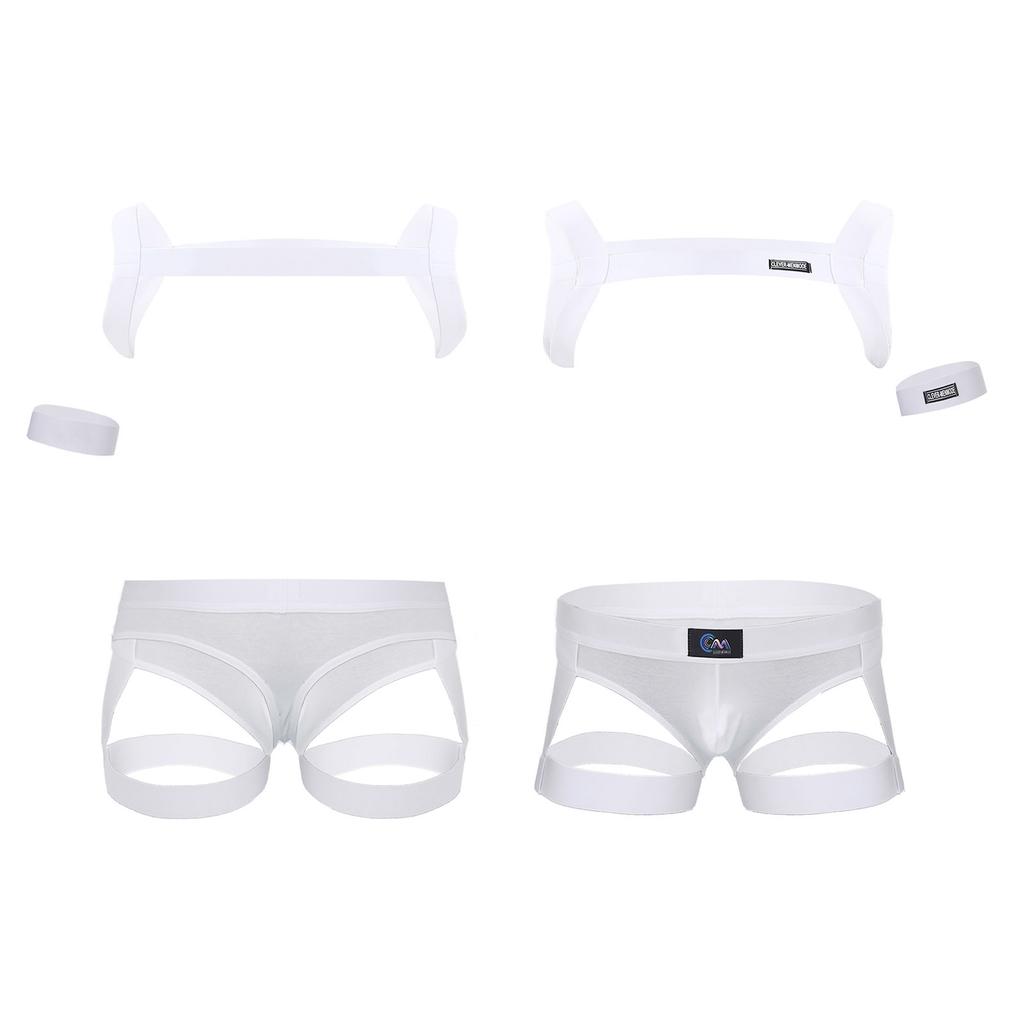 Men's Sexy Lingerie Suits 2Pcs Shoulder Chest Harness Belt with Jockstrap Briefs Sets Nightwear