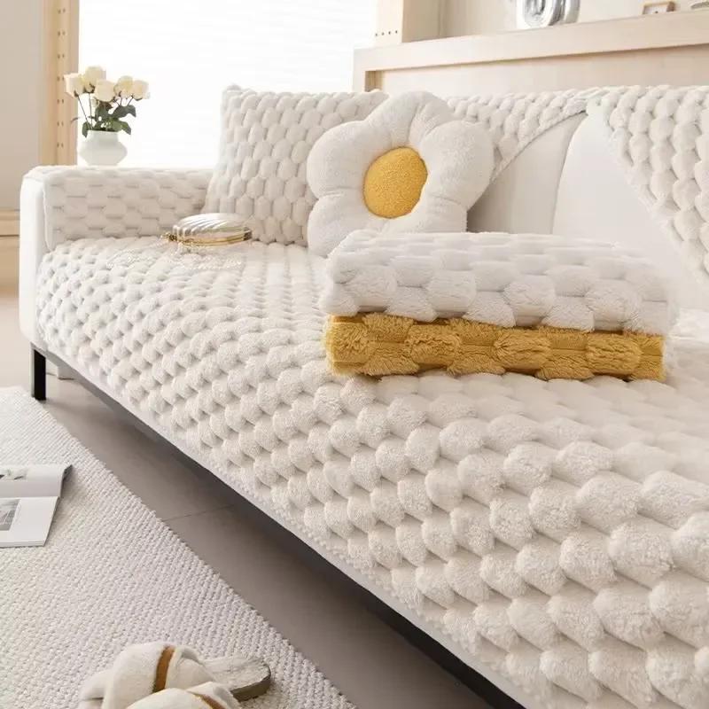 Thicken Plush Sofa Cushion Flannel Soft Anti-Slip Sofa Covers for Living Room Universal Couch Towel Furniture Protection Home