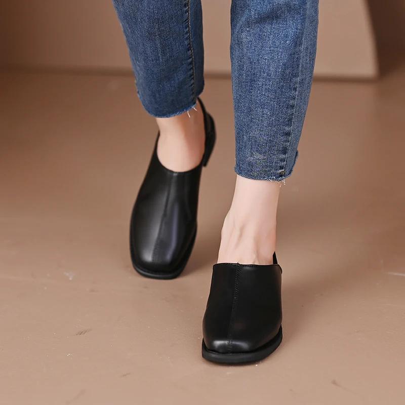 Chaussures vulcanisées pour femmes, sandales d'été, bout carré, coupe peu profonde, simple, rétro, Style français, petites chaussures en cuir
